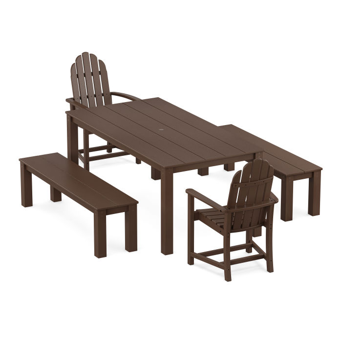 POLYWOOD Cape Cod Adirondack 5-Piece Parsons Dining Set with Benches