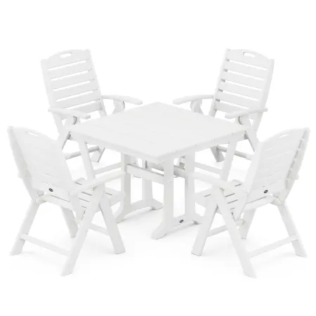 POLYWOOD Yacht Club Highback 5-Piece Farmhouse Trestle Dining Set in Classic White