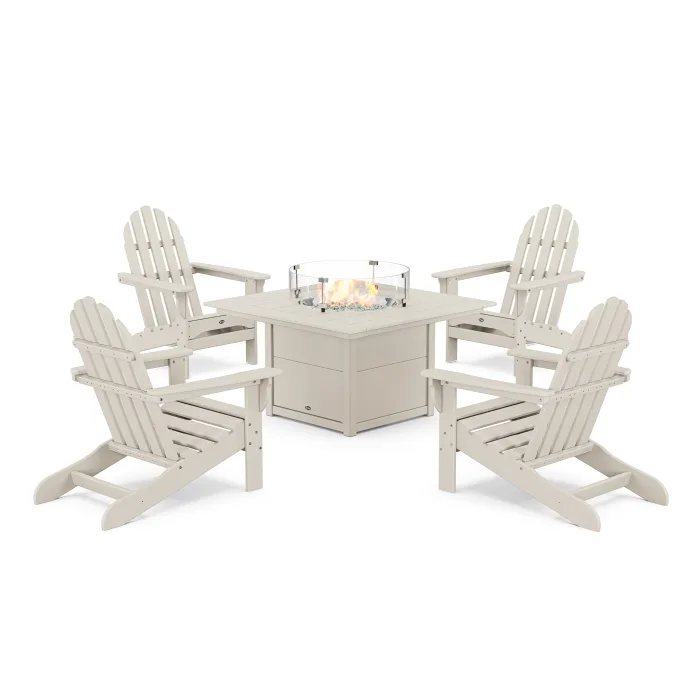 POLYWOOD Cape Cod Adirondack 5-Piece Set with Square Fire Pit Table