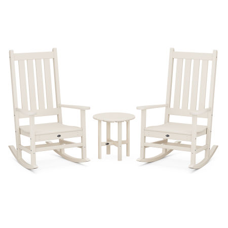 Cape Cod 3-Piece Porch Rocking Chair Set with Cape Cod Round 18" Side Table in Sand Castle