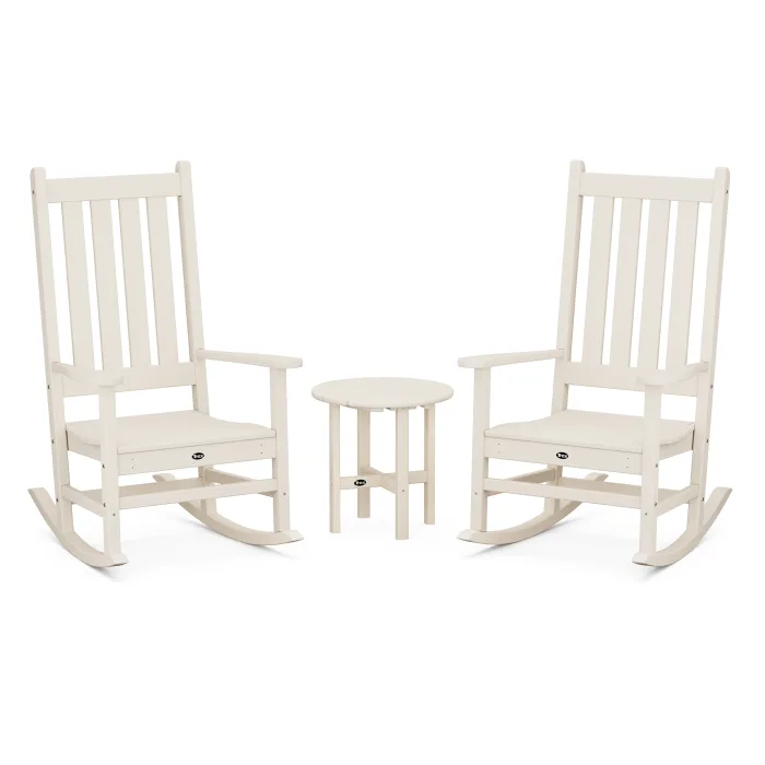 POLYWOOD Cape Cod 3-Piece Porch Rocking Chair Set with Cape Cod Round 18" Side Table