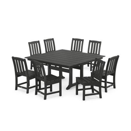 POLYWOOD Cape Cod Side Chair 9-Piece Square Farmhouse Dining Set with Trestle Legs in Charcoal Black
