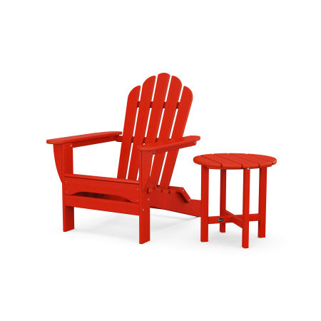 POLYWOOD Monterey Bay Folding Adirondack Chair with Side Table in Sunset Red