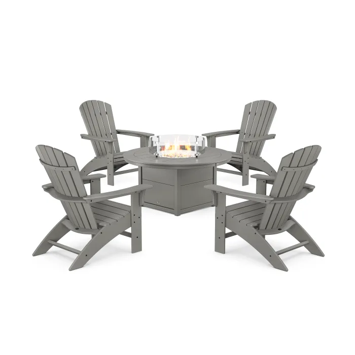 POLYWOOD Yacht Club Adirondack 5-Piece Set with Round Fire Pit Table