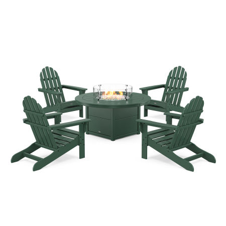 POLYWOOD Cape Cod Adirondack 5-Piece Set with Round Fire Pit Table in Rainforest Canopy