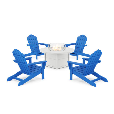 POLYWOOD 5-Piece Monterey Bay Oversized Adirondack Conversation Set with Fire Pit Table in Pacific Blue