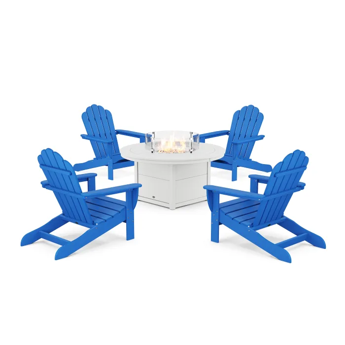 POLYWOOD 5-Piece Monterey Bay Oversized Adirondack Conversation Set with Fire Pit Table
