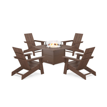POLYWOOD Eastport Modern Adirondack 5-Piece Set with Square Fire Pit Table in Vintage Lantern