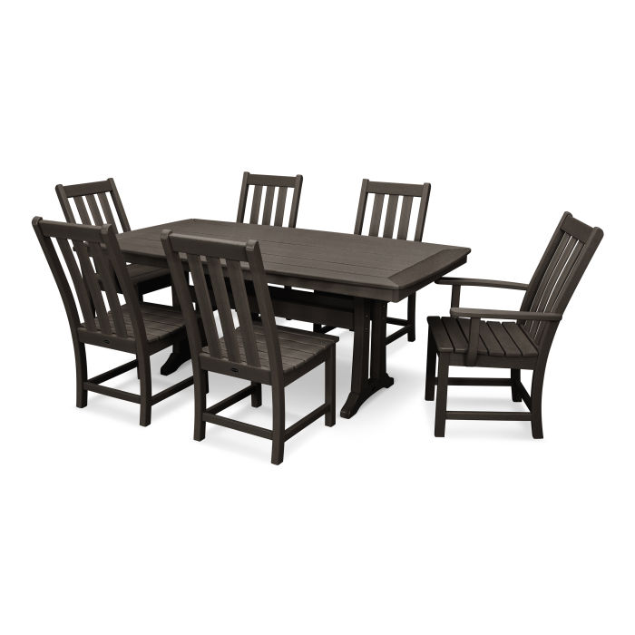 Vineyard 7-Piece Nautical Trestle Dining Set in Vintage Finish