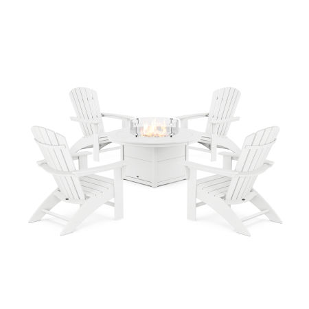 POLYWOOD Yacht Club Adirondack 5-Piece Set with Round Fire Pit Table in Classic White