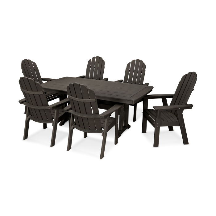 Vineyard Curveback Adirondack 7-Piece Nautical Trestle Dining Set in Vintage Finish