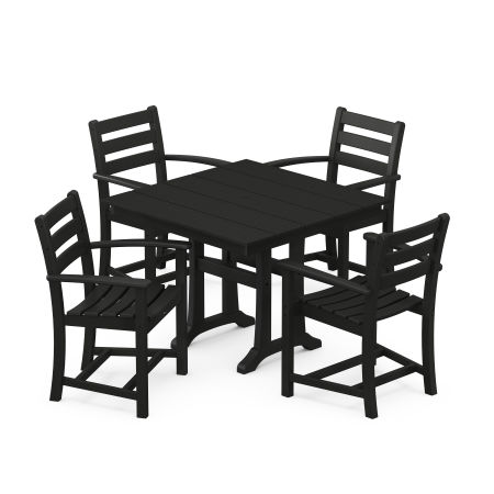 POLYWOOD Monterey Bay 5-Piece Farmhouse Trestle Arm Chair Dining Set in Charcoal Black
