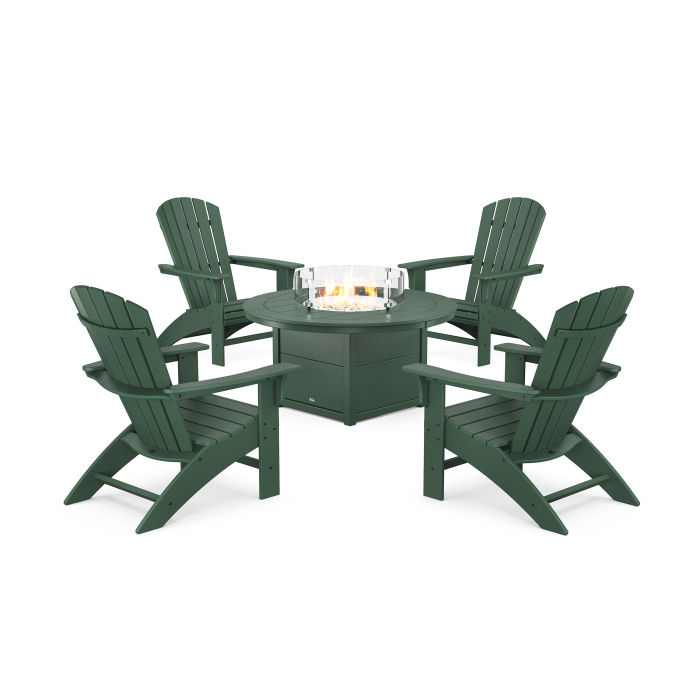 POLYWOOD Yacht Club Adirondack 5-Piece Set with Round Fire Pit Table