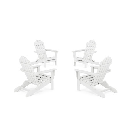 POLYWOOD 4-Piece Monterey Bay Folding Adirondack Chair Conversation Set in Classic White