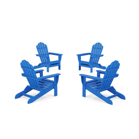POLYWOOD 4-Piece Monterey Bay Folding Adirondack Chair Conversation Set in Pacific Blue