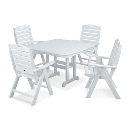 Yacht Club Highback 5-Piece Dining Set in Classic White